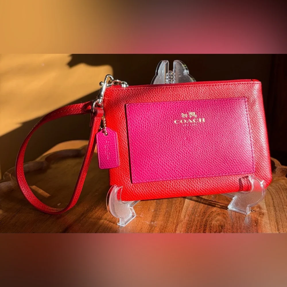 Coach Cardinal Pink Ruby Crossgrain Leather Small Wristlet F5314